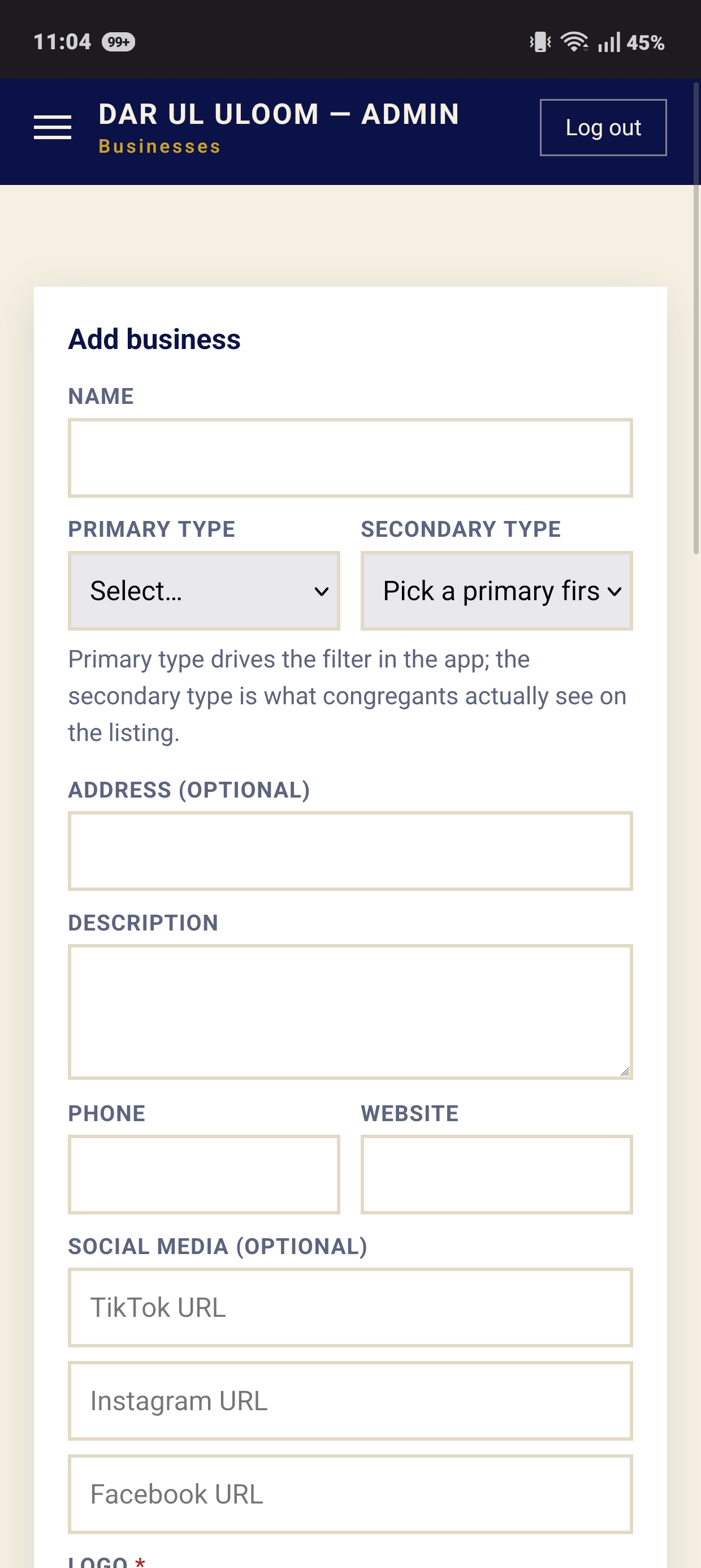 Directory control-panel screen